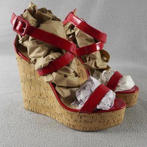 Giuseppe Zanotti Roz Cork Platform Wedge Sandal Red Patent Leather EU 40.5 S1E1
